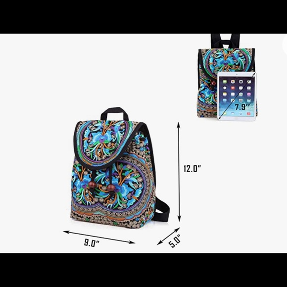 🔥 Handmade Embroidered Backpack for Women, Boho Vintage Cross-body Bag Blue - Picture 4 of 7